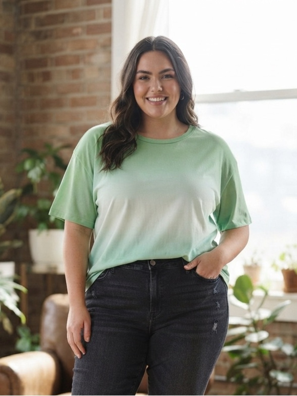 Zenana Outfitters Mint Green Ombre Short Sleeve Tee